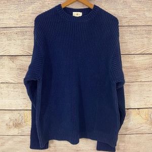 J Crew Vintage 80s 90s Navy Chunky Knit Ribbed Heavyweight Cotton Sweater XL